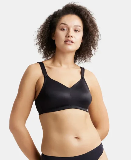 Non Padded Soft Touch Microfiber Elastane Stretch Full Coverage Minimizer Bra with Broad Cushioned Fabric Strap